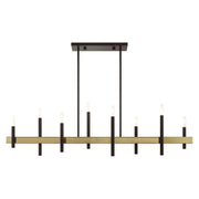 Denmark 8-Light Linear Chandelier in Bronze with Antique Brass Accents