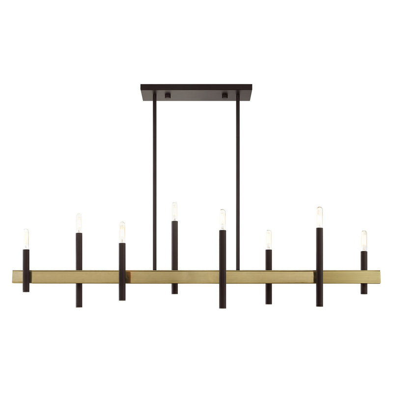 Denmark 8-Light Linear Chandelier in Bronze with Antique Brass Accents