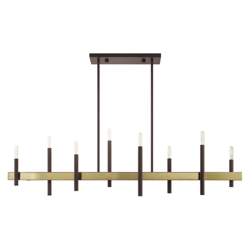 Denmark 8-Light Linear Chandelier in Bronze with Antique Brass Accents
