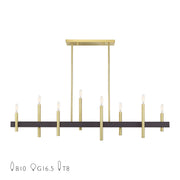 Denmark 8-Light Linear Chandelier in Satin Brass with Bronze Accents
