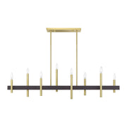 Denmark 8-Light Linear Chandelier in Satin Brass with Bronze Accents