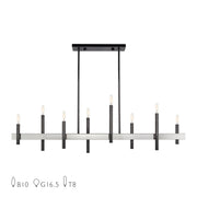 Denmark 8-Light Linear Chandelier in Black Chrome with Brushed Nickel Accents
