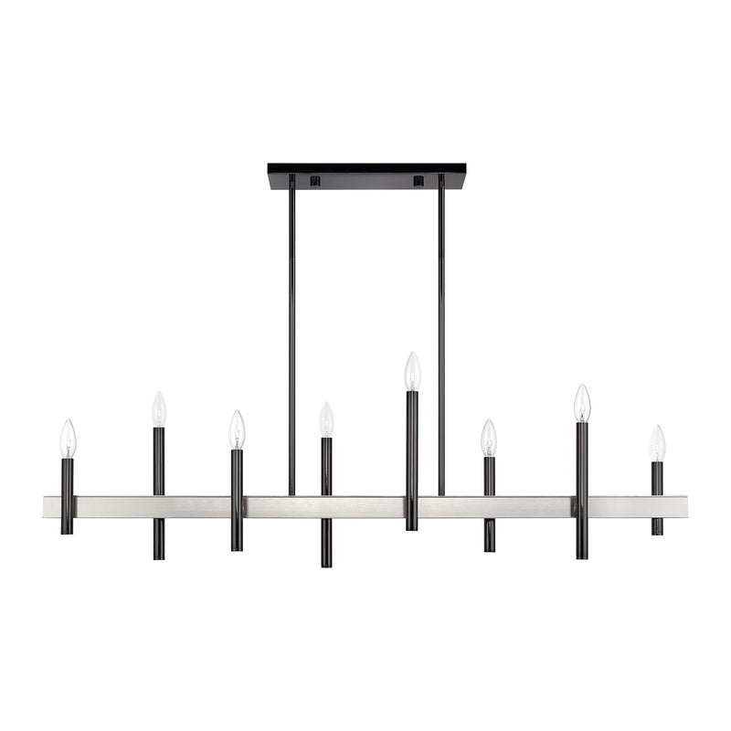 Denmark 8-Light Linear Chandelier in Black Chrome with Brushed Nickel Accents