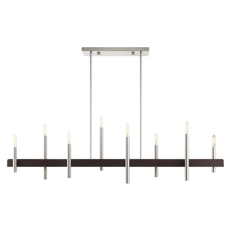 Denmark 8-Light Linear Chandelier in Brushed Nickel with Bronze Accents