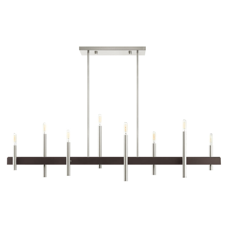 Denmark 8-Light Linear Chandelier in Brushed Nickel with Bronze Accents