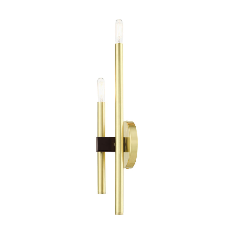 Denmark 2-Light Large ADA Double Wall Sconce in Satin Brass with Bronze Accents
