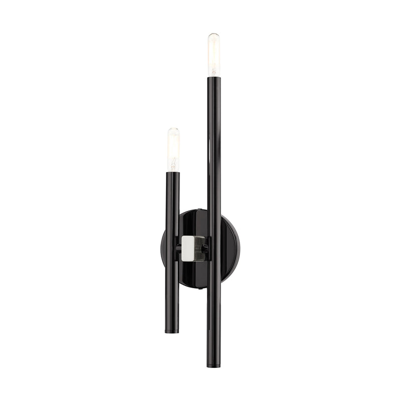Denmark 2-Light Large ADA Double Wall Sconce in Black Chrome with Brushed Nickel Accents