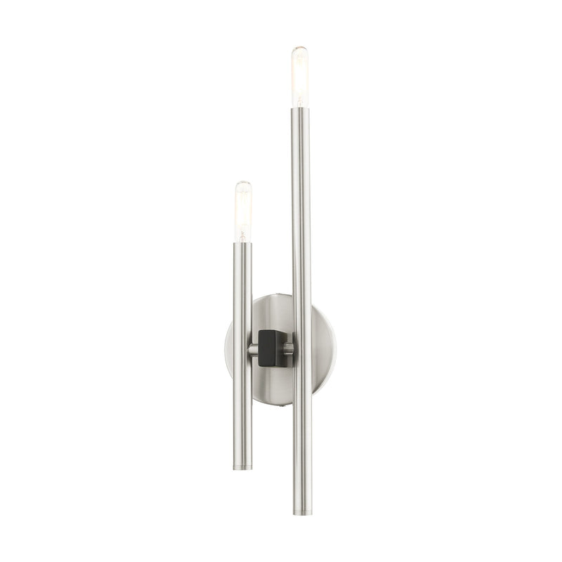 Denmark 2-Light Large ADA Double Wall Sconce in Brushed Nickel with Black Accents