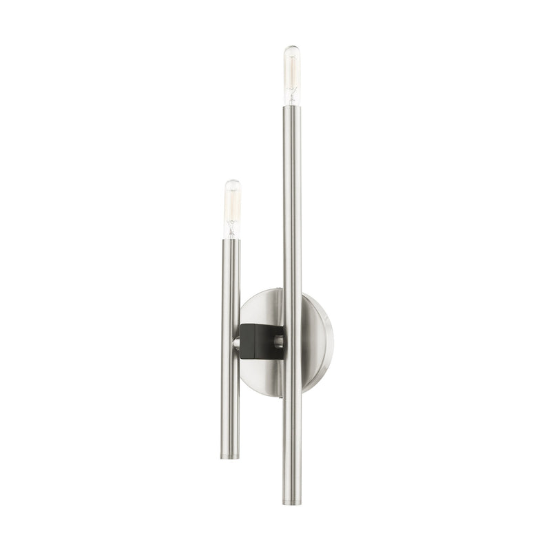 Denmark 2-Light Large ADA Double Wall Sconce in Brushed Nickel with Black Accents