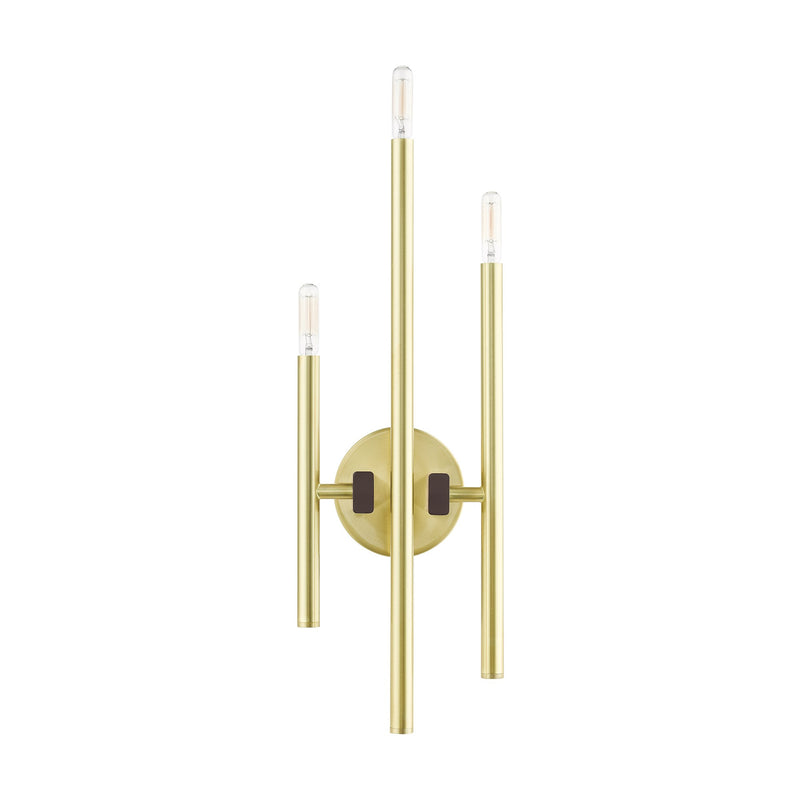 Denmark 3-Light Large ADA Triple Wall Sconce in Satin Brass with Bronze Accents