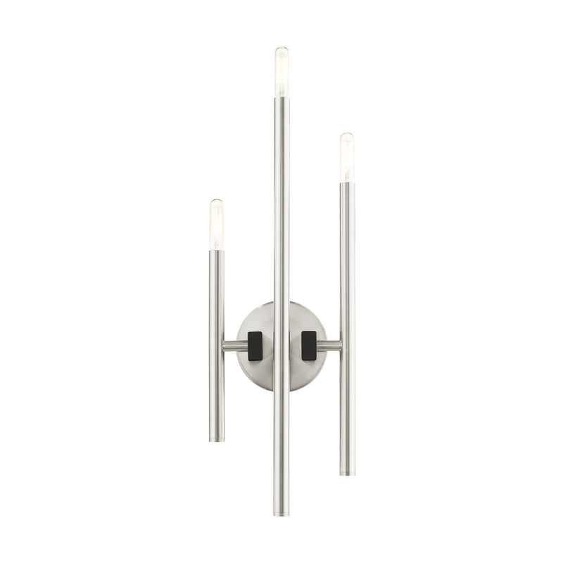 Denmark 3-Light Large ADA Triple Wall Sconce in Brushed Nickel with Black Accents