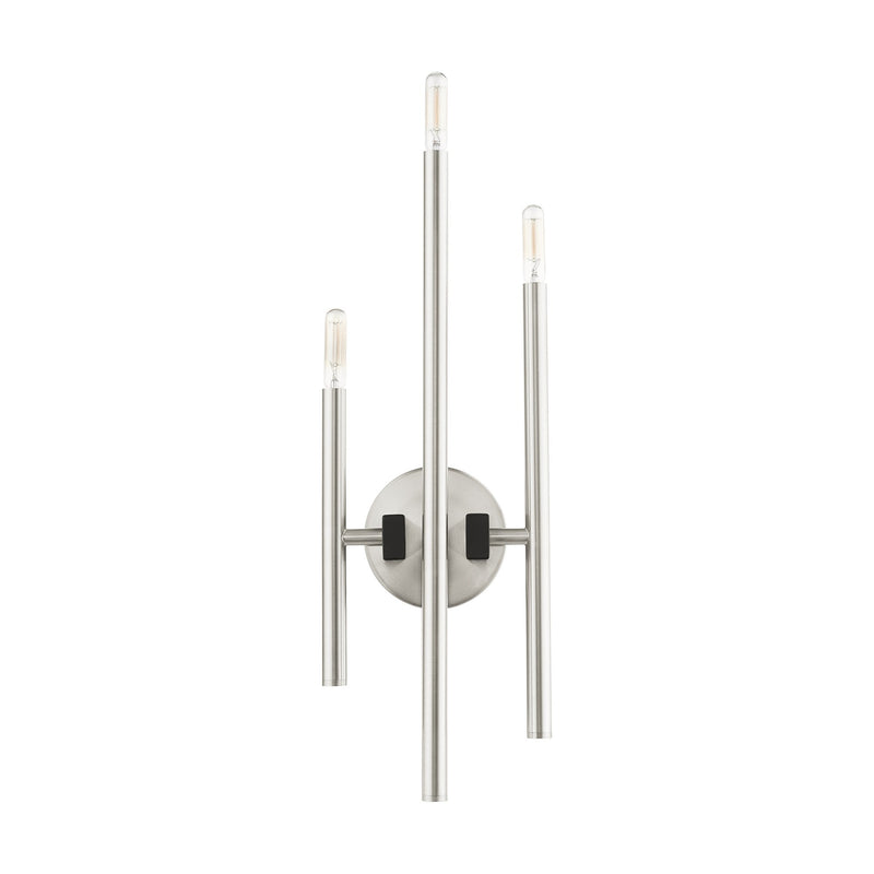 Denmark 3-Light Large ADA Triple Wall Sconce in Brushed Nickel with Black Accents