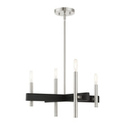 Denmark 4-Light Small Chandelier in Brushed Nickel with Black Accents