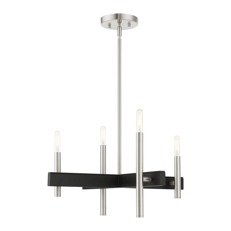 Denmark 4-Light Small Chandelier in Brushed Nickel with Black Accents