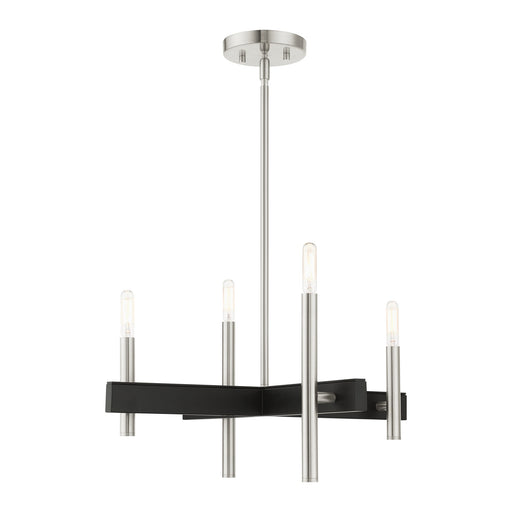 Denmark 4-Light Small Chandelier in Brushed Nickel with Black Accents