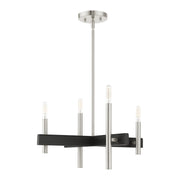 Denmark 4-Light Small Chandelier in Brushed Nickel with Black Accents