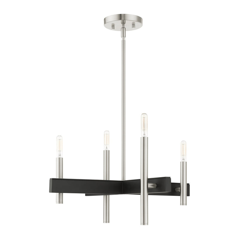 Denmark 4-Light Small Chandelier in Brushed Nickel with Black Accents
