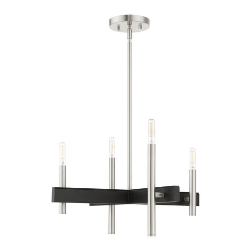 Denmark 4-Light Small Chandelier in Brushed Nickel with Black Accents