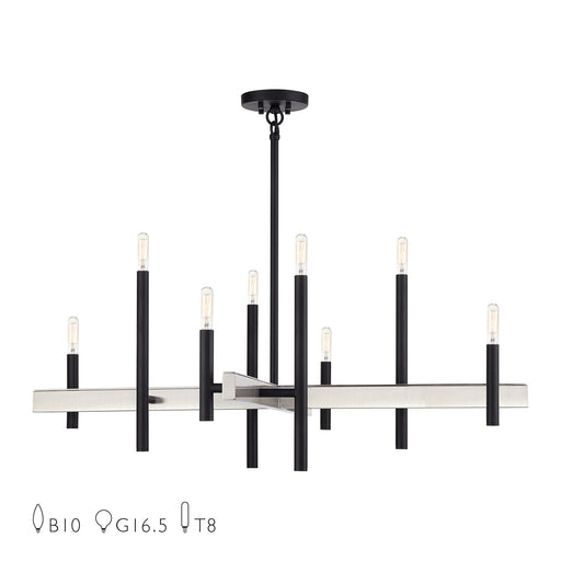 Denmark 8-Light Large Chandelier in Black with Brushed Nickel Accents