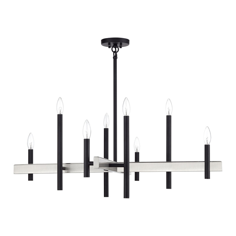 Denmark 8-Light Large Chandelier in Black with Brushed Nickel Accents