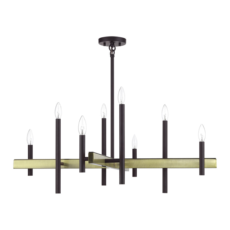 Denmark 8-Light Large Chandelier in Bronze with Antique Brass Accents