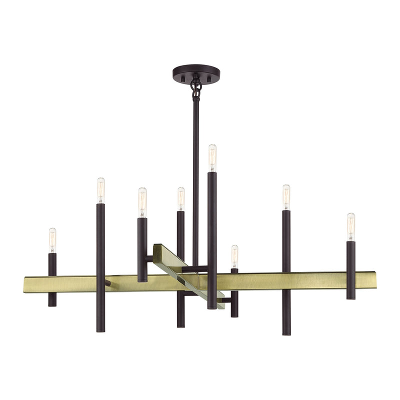 Denmark 8-Light Large Chandelier in Bronze with Antique Brass Accents