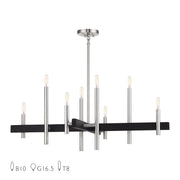 Denmark 8-Light Large Chandelier in Brushed Nickel with Black Accents