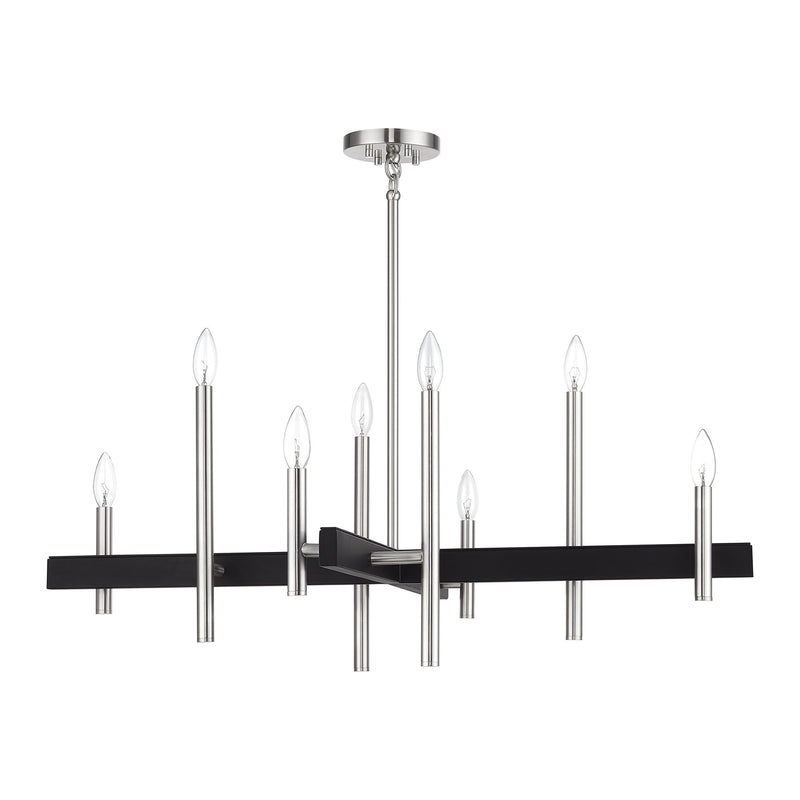 Denmark 8-Light Large Chandelier in Brushed Nickel with Black Accents