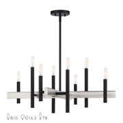 Denmark 8-Light Medium Chandelier in Black with Brushed Nickel Accents