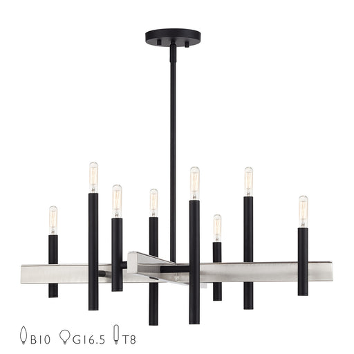Denmark 8-Light Medium Chandelier in Black with Brushed Nickel Accents