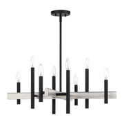 Denmark 8-Light Medium Chandelier in Black with Brushed Nickel Accents