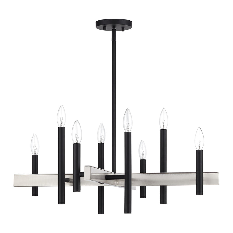 Denmark 8-Light Medium Chandelier in Black with Brushed Nickel Accents