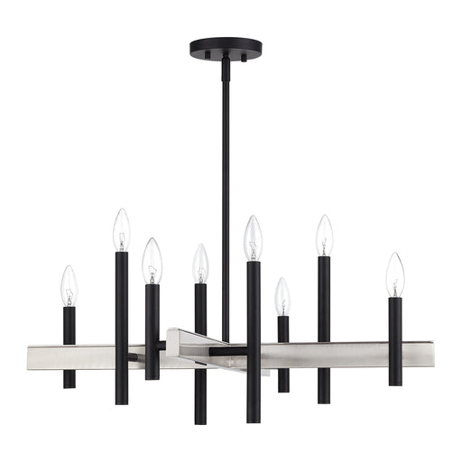 Denmark 8-Light Medium Chandelier in Black with Brushed Nickel Accents