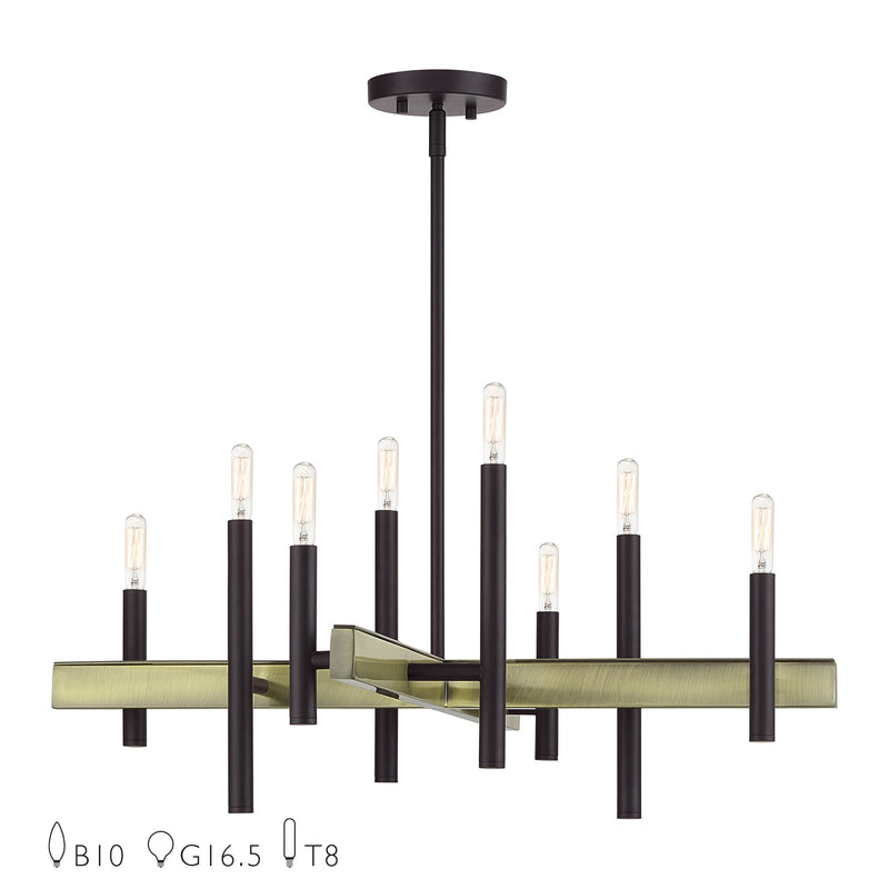 Denmark 8-Light Medium Chandelier in Bronze with Antique Brass Accents
