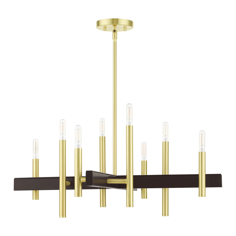 Denmark 8-Light Medium Chandelier in Satin Brass with Bronze Accents