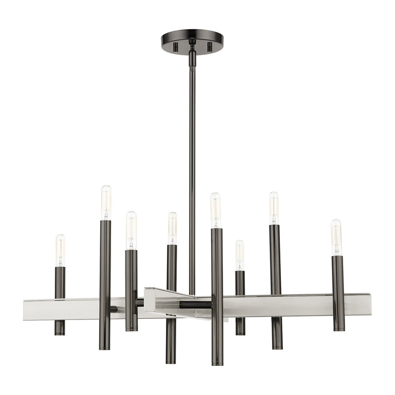 Denmark 8-Light Medium Chandelier in Black Chrome with Brushed Nickel Accents