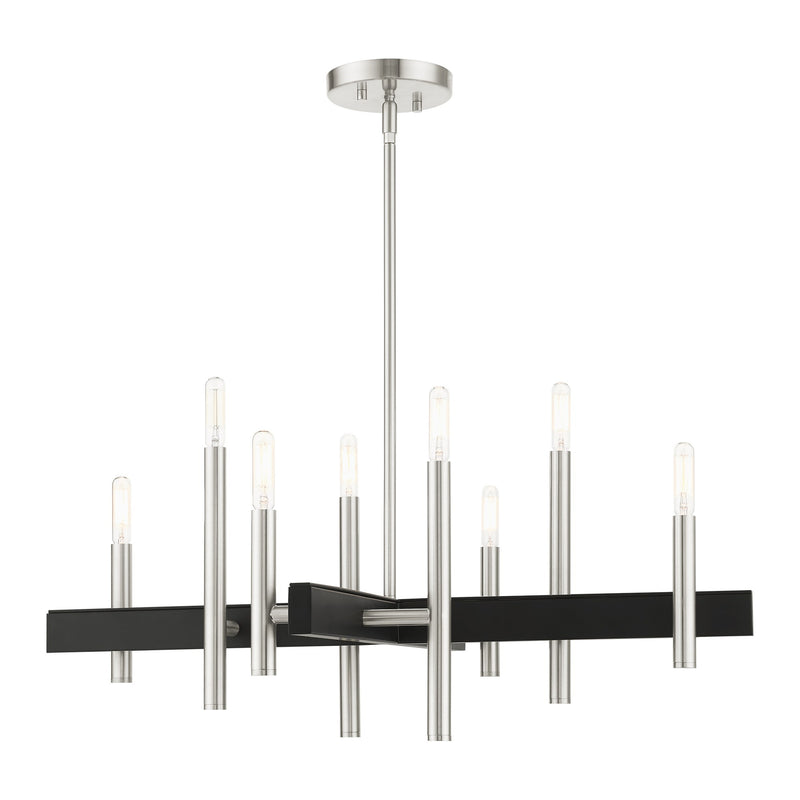 Denmark 8-Light Medium Chandelier in Brushed Nickel with Black Accents