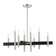 Denmark 8-Light Medium Chandelier in Brushed Nickel with Black Accents
