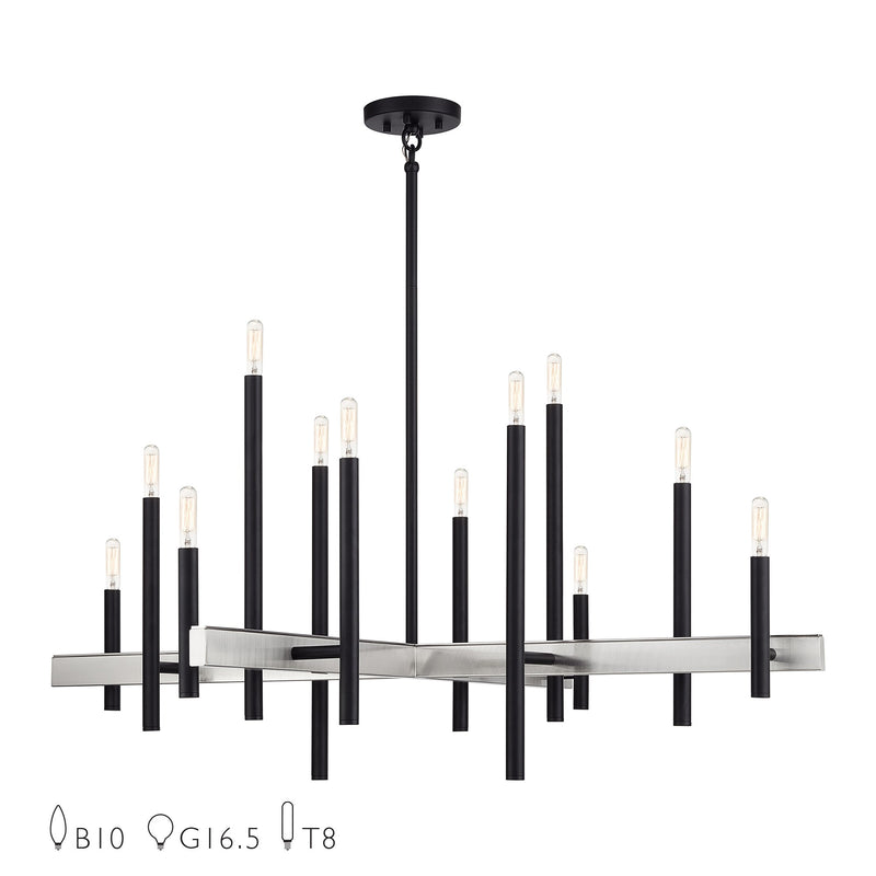 Denmark 12-Light Extra Large Foyer Chandelier in Black with Brushed Nickel Accents