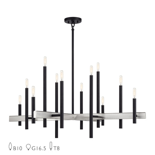 Denmark 12-Light Extra Large Foyer Chandelier in Black with Brushed Nickel Accents