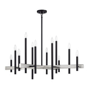 Denmark 12-Light Extra Large Foyer Chandelier in Black with Brushed Nickel Accents