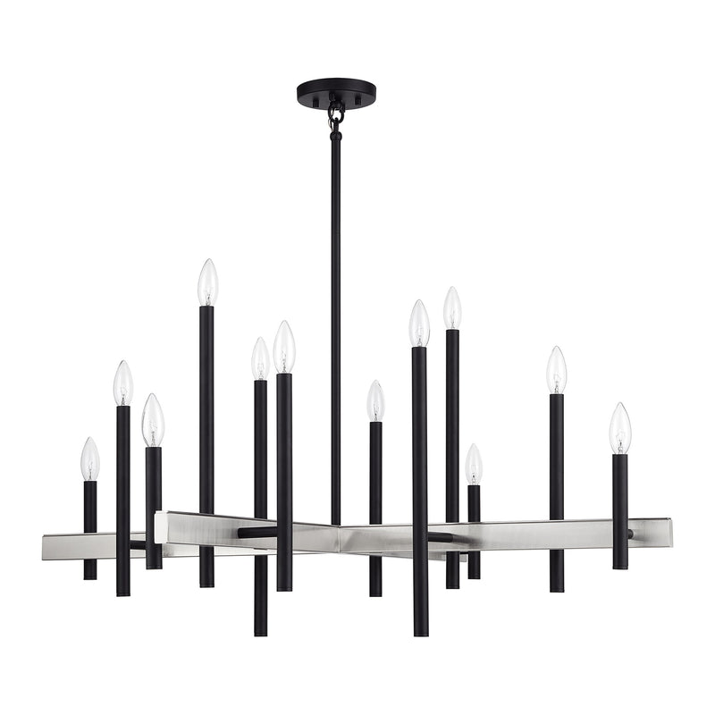 Denmark 12-Light Extra Large Foyer Chandelier in Black with Brushed Nickel Accents