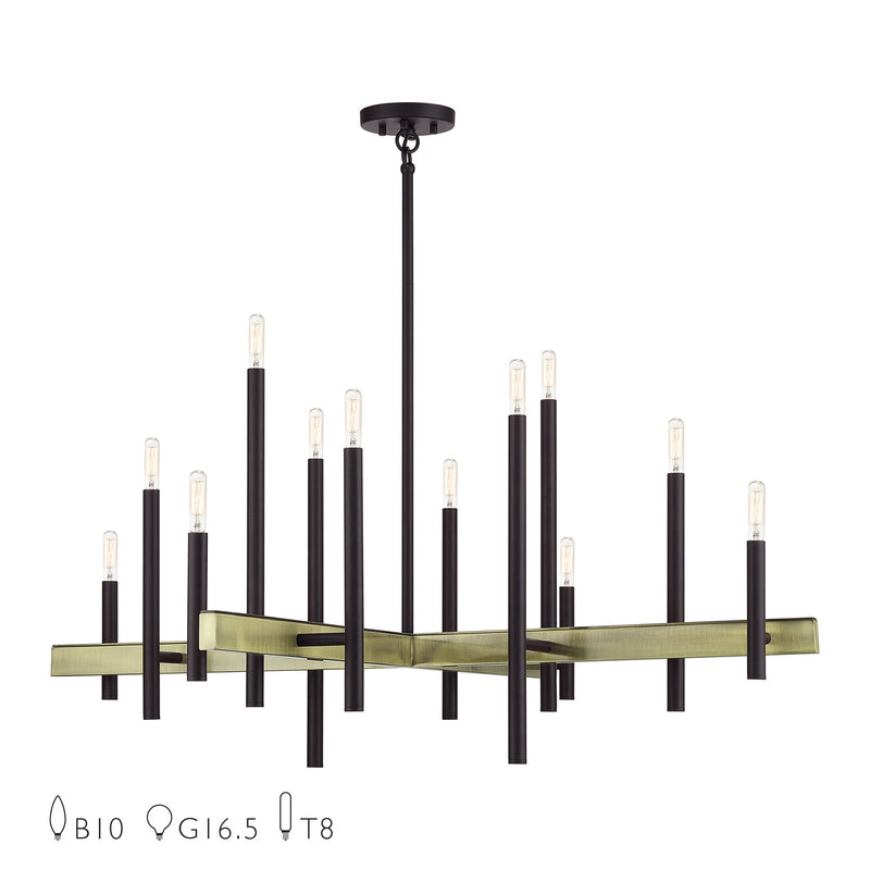 Denmark 12-Light Extra Large Foyer Chandelier in Bronze with Antique Brass Accents