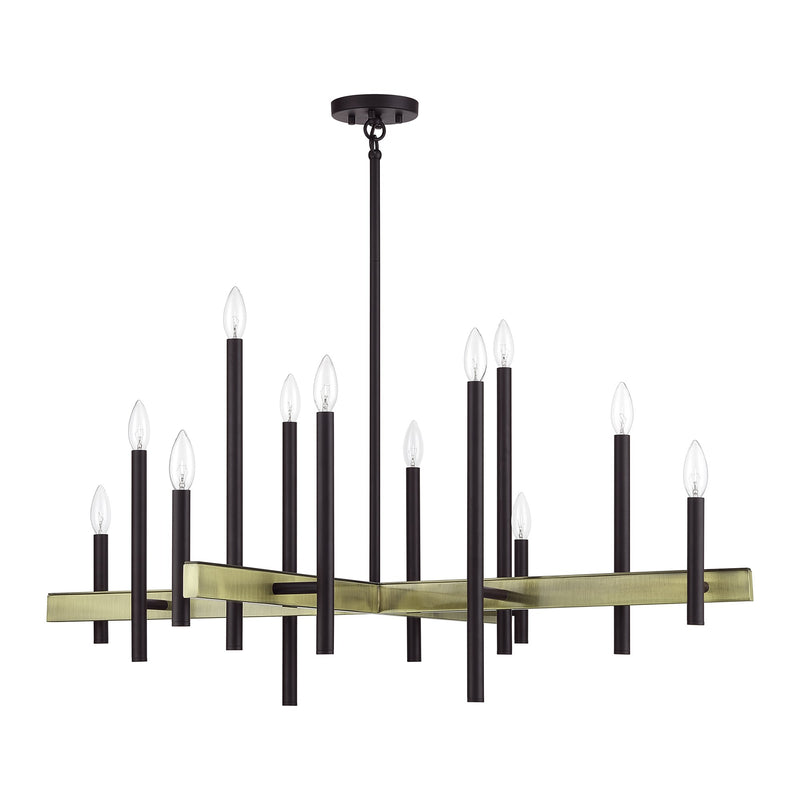 Denmark 12-Light Extra Large Foyer Chandelier in Bronze with Antique Brass Accents