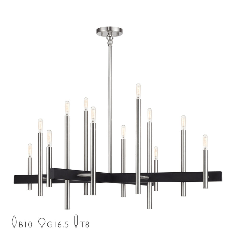 Denmark 12-Light Extra Large Foyer Chandelier in Brushed Nickel with Black Accents