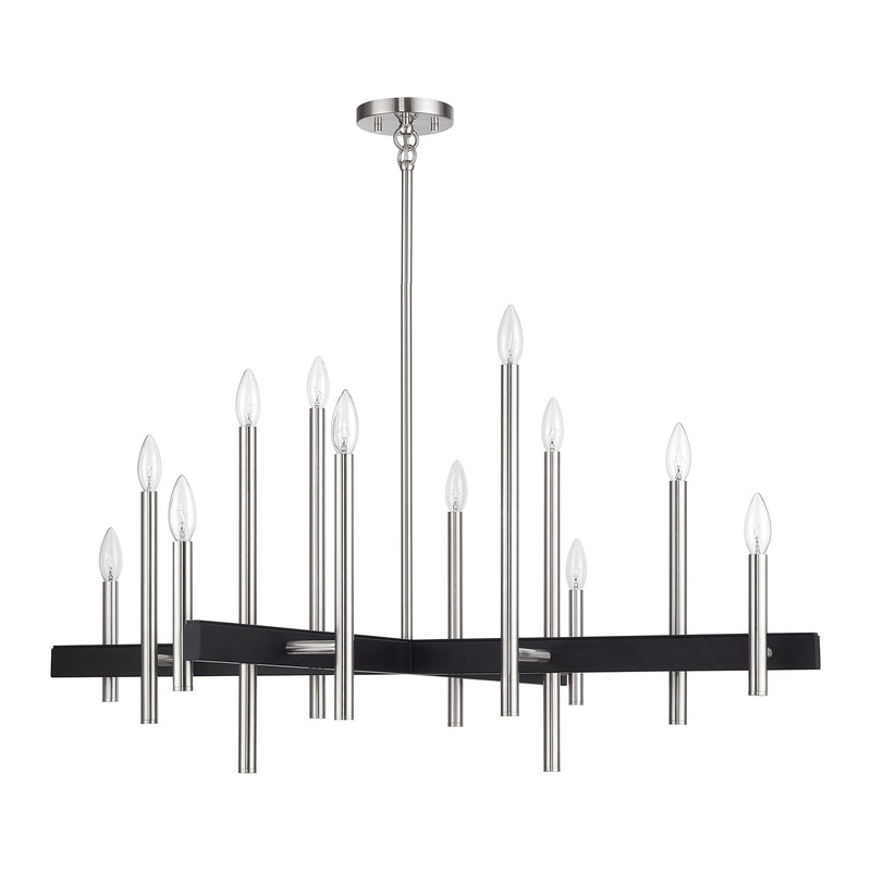 Denmark 12-Light Extra Large Foyer Chandelier in Brushed Nickel with Black Accents