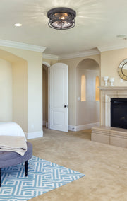 Clarion 3 Light 16" Flush Mount in Bronze in a room setting