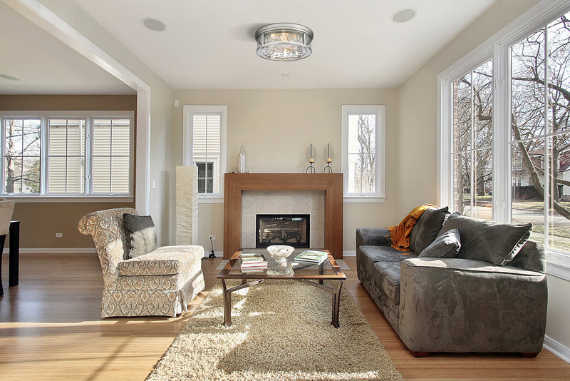 Clarion 4 Light 20.75" Flush Mount in Brushed Nickel in a room setting
