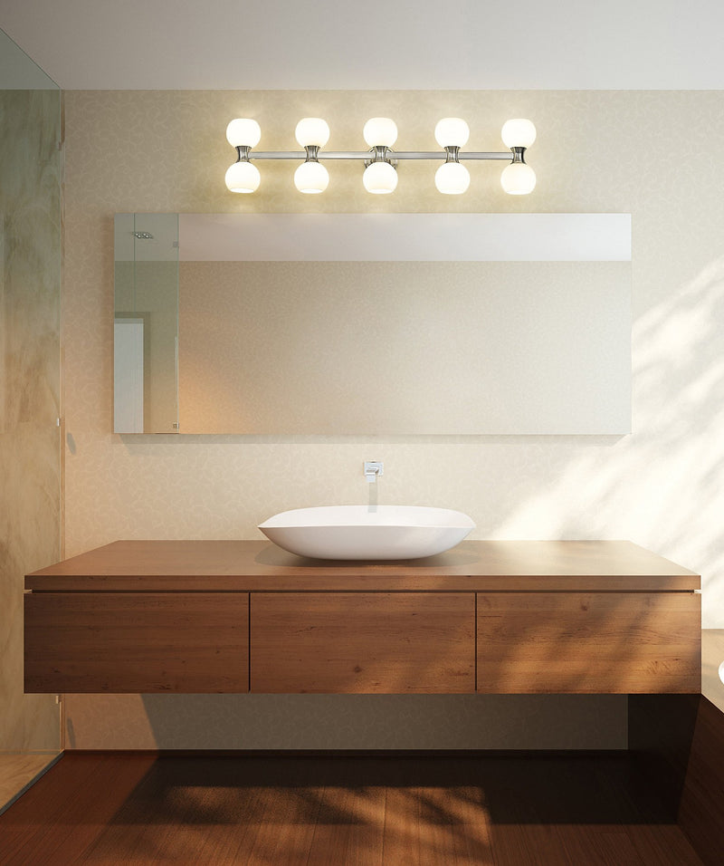 Artemis 10 Light 45" Vanity in Brushed Nickel in a room setting