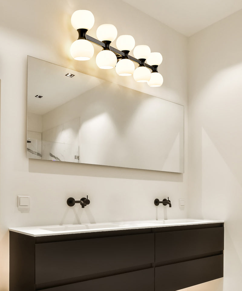Artemis 10 Light 45" Vanity in Matte Black in a room setting